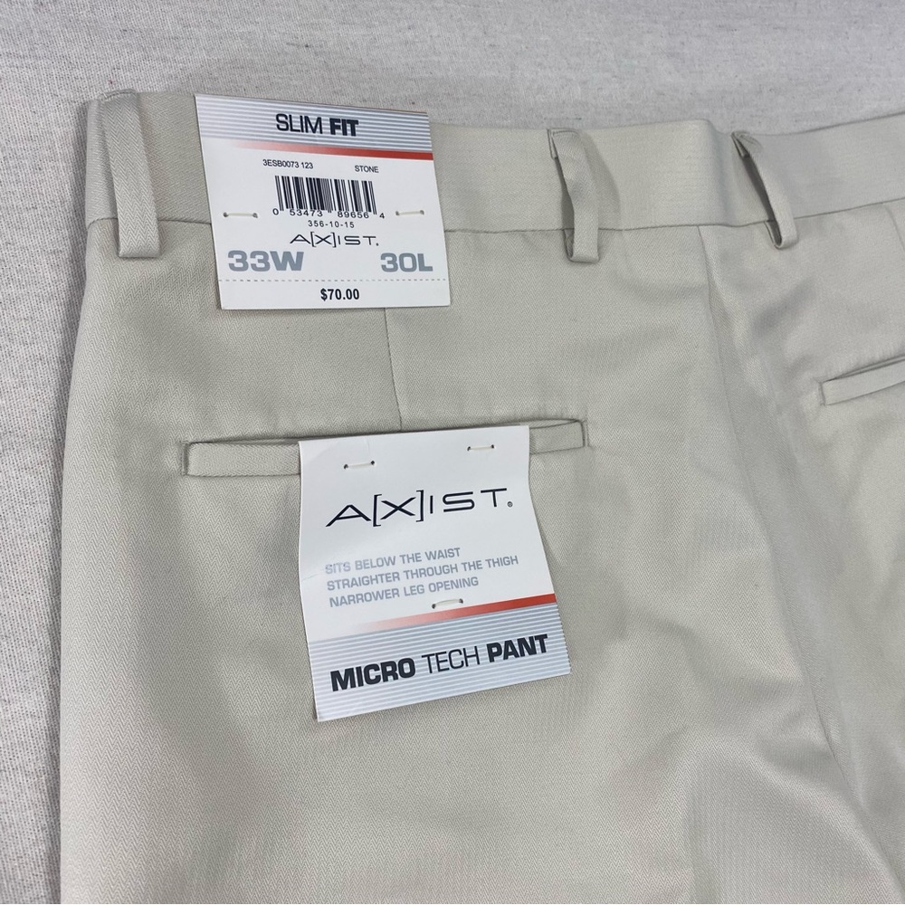 NEW Axist Micro Tech Pant Slim Fit Men’s Stone Performance Pleated Pants - 34x30